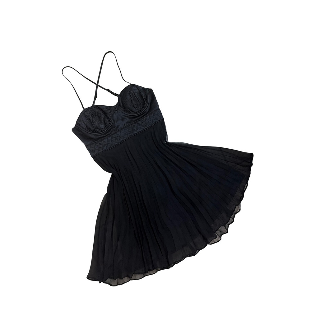 Y2K Coquette Mini Dress Bustier Forever 21 Women Size S Black Pleated Chiffon